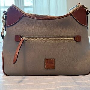 Dooney & Bourke Gray Leather Shoulder Bag with Brown Trim